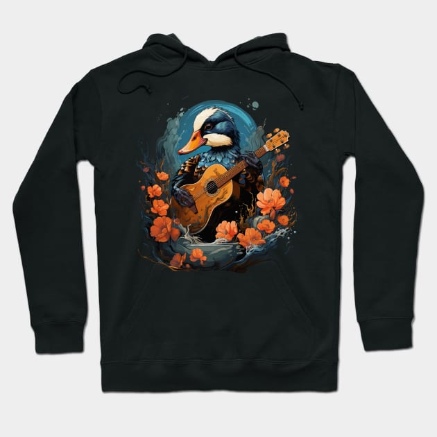 Mandarin Duck Playing Guitar Hoodie by JH Mart